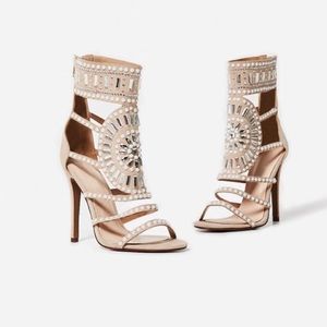 Solange embellish heel in nude faux suede